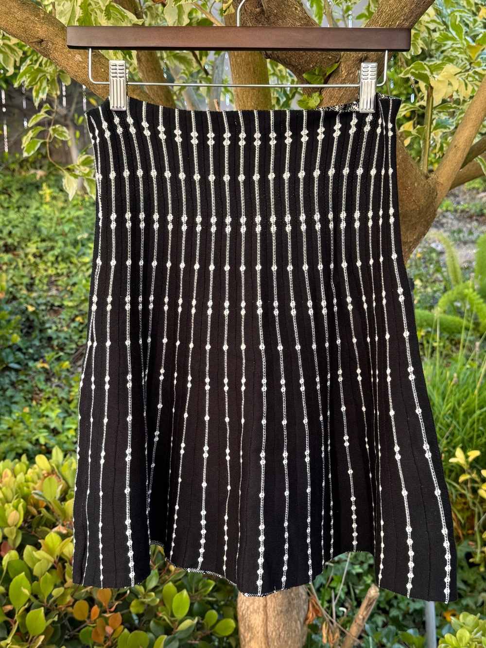 Max Studio Black Skirt with White Vertical Dot Stripes